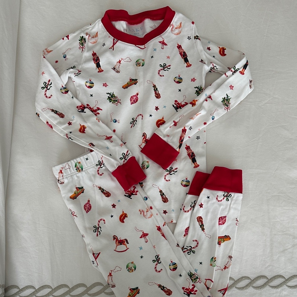Holiday-Themed Kids Pajama Set with Red Trim